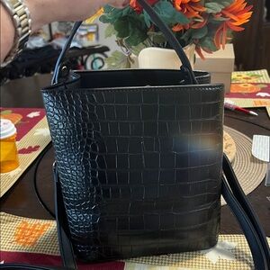 AOTA Black Croc-Embossed Handbag NWOT